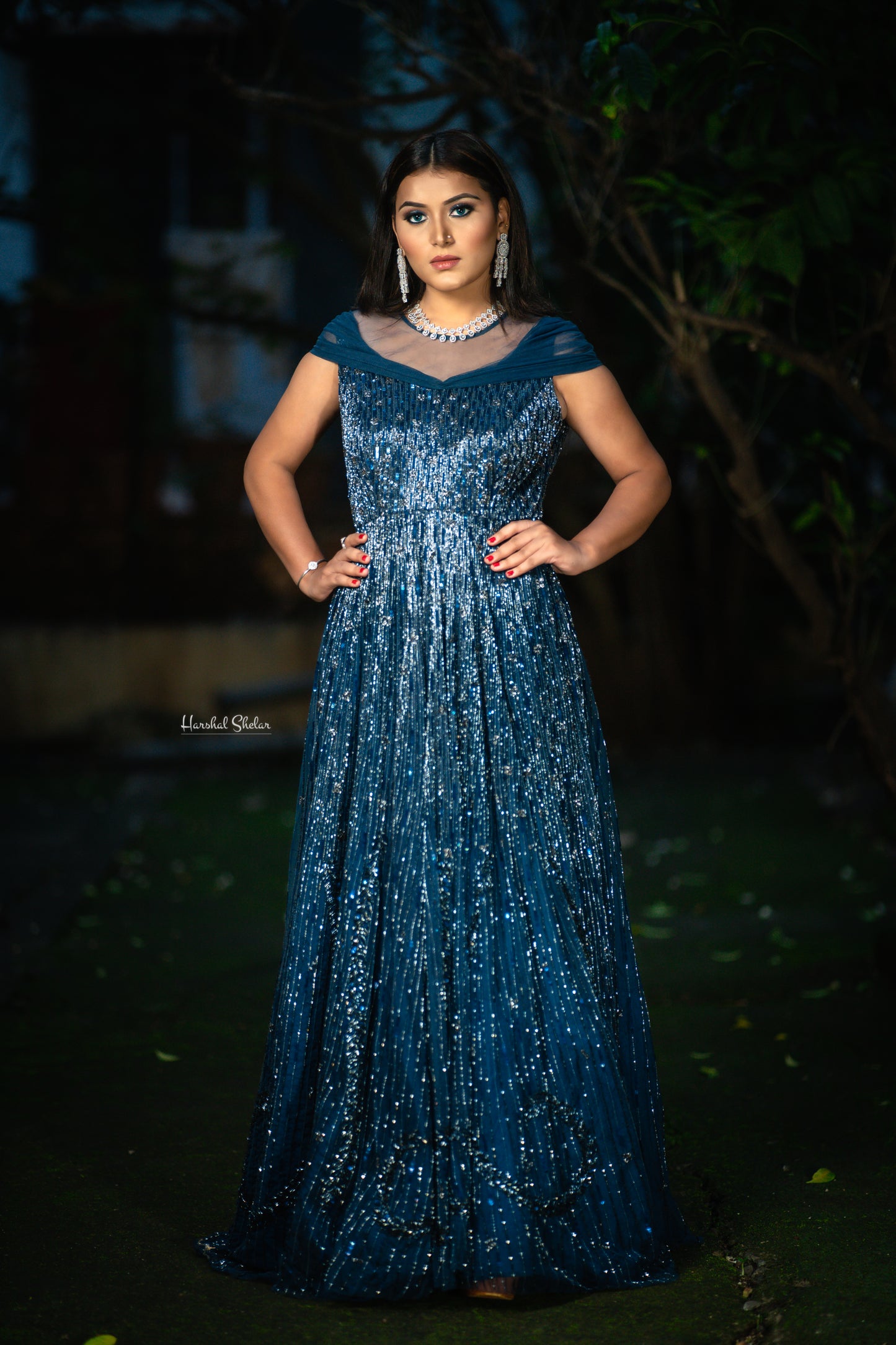 "Celestial Sapphire Gown"