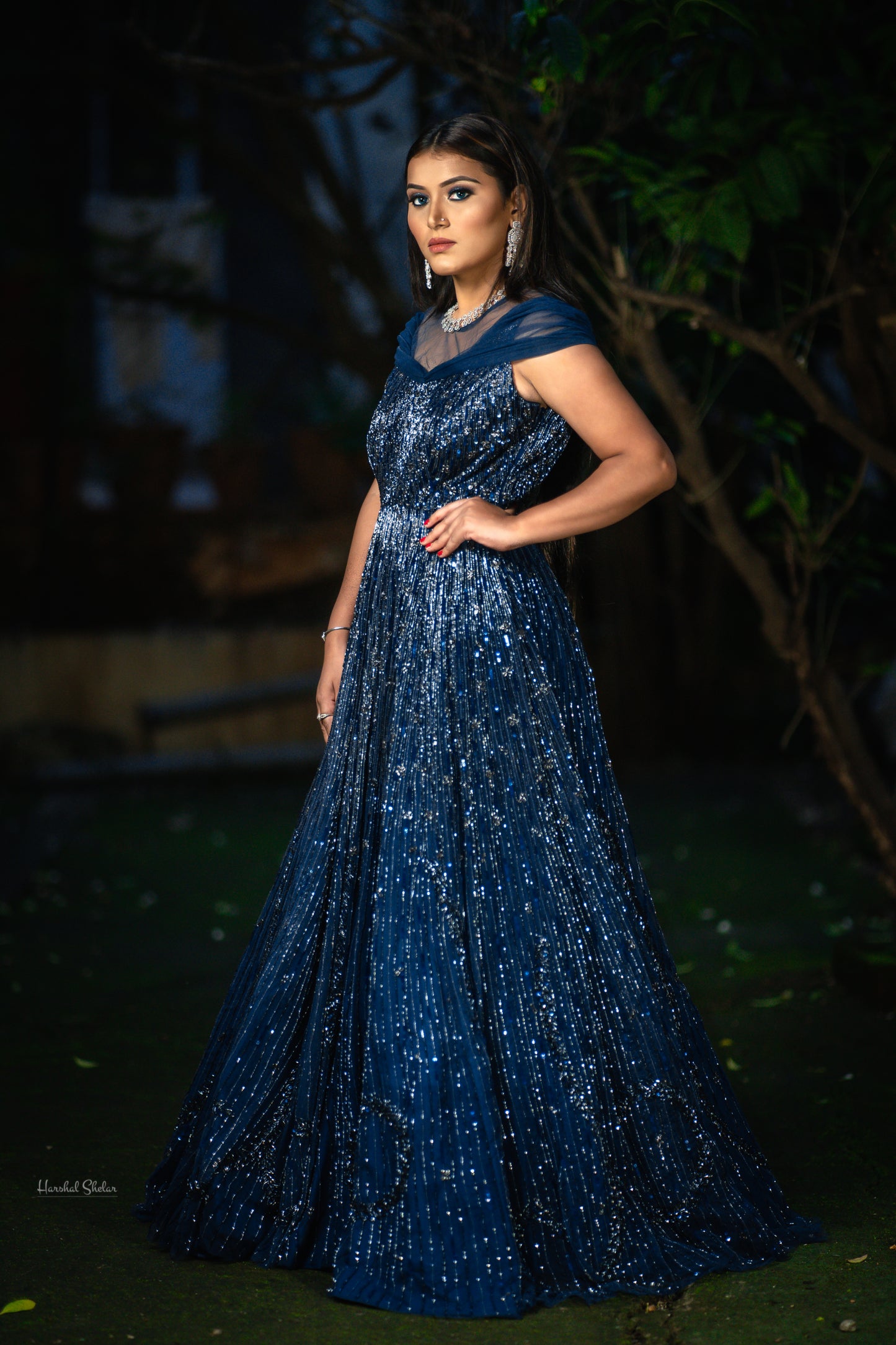 "Celestial Sapphire Gown"