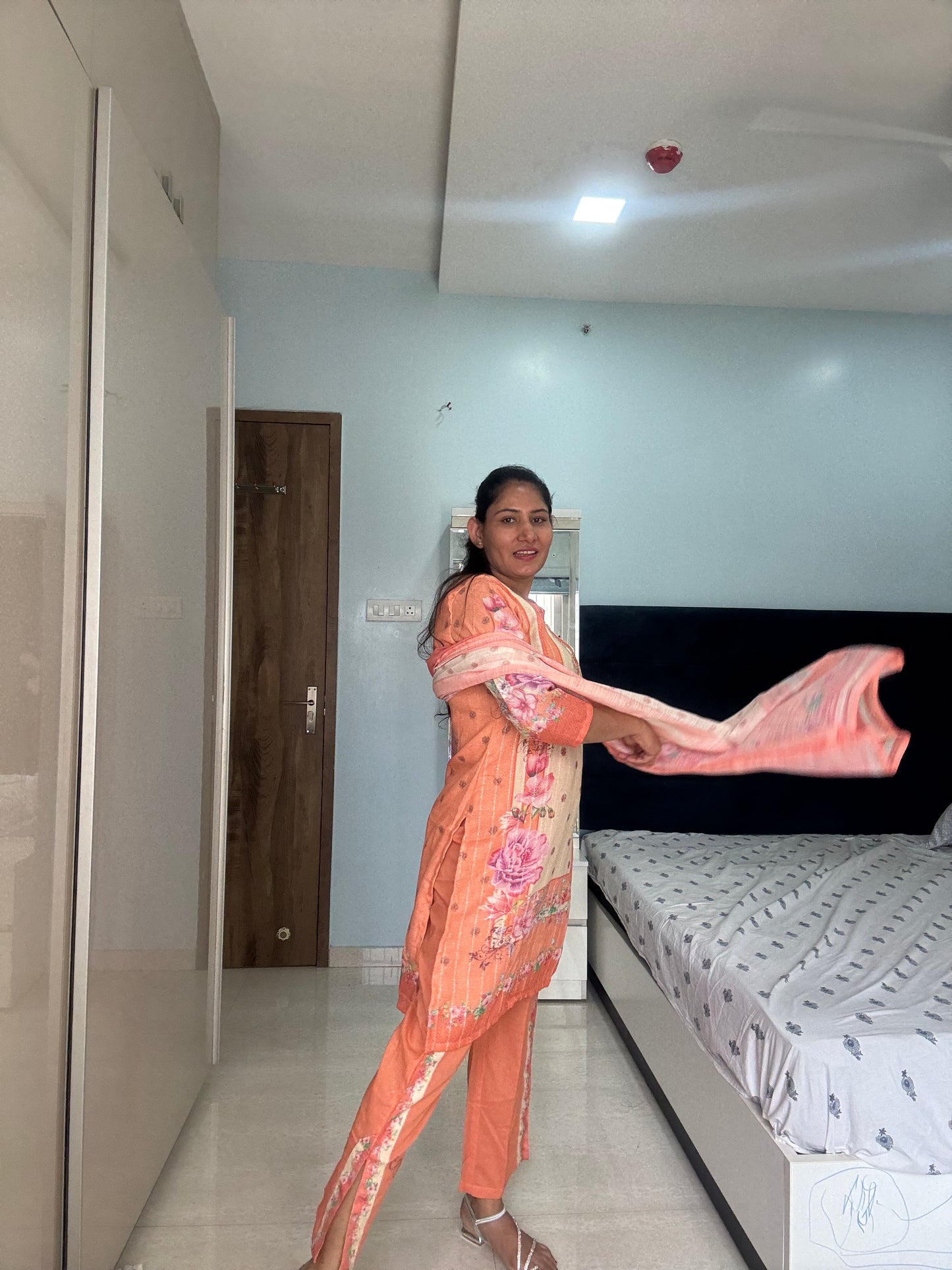 Peach Blossom Embroidered Kurta Set