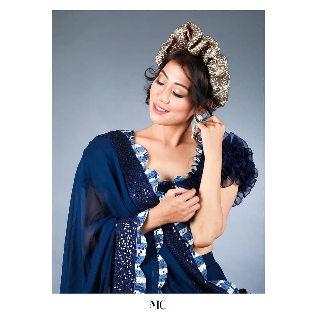 Midnight blue drape sharara saree set