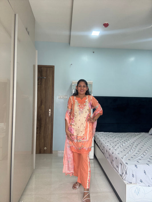 Peach Blossom Embroidered Kurta Set