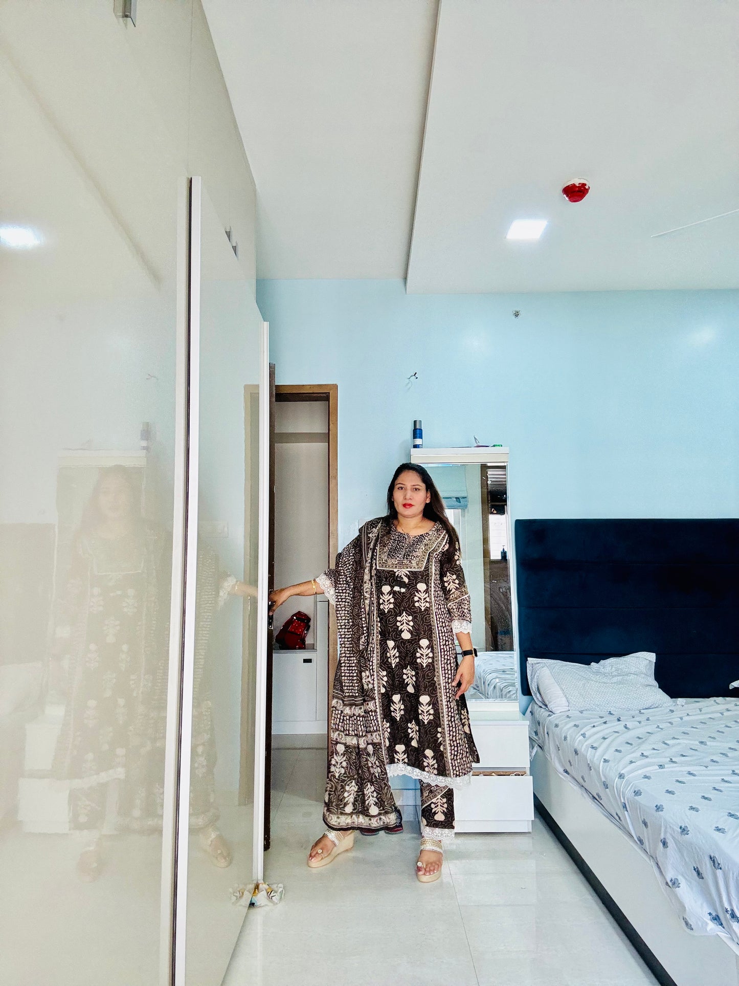 Mystic Brown Handblock-Style Ethnic Suit Ensemble
