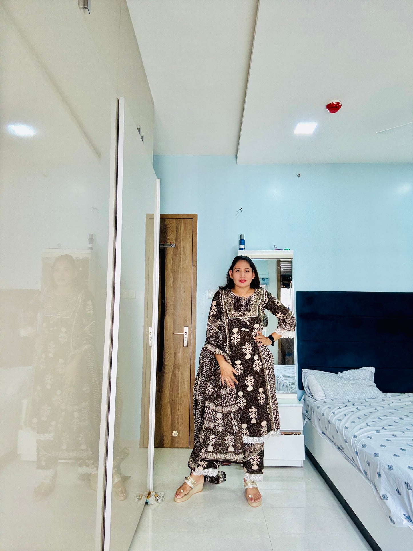 Mystic Brown Handblock-Style Ethnic Suit Ensemble